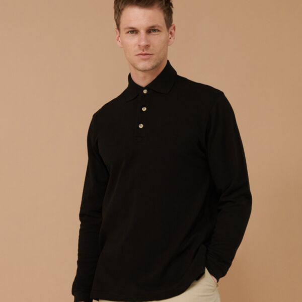 Henbury Long Sleeve Cotton Piqué Polo Shirt Thumbnail